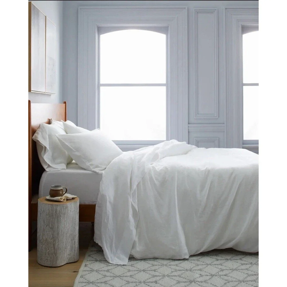 Quince Set Of TWO European Linen Sham Set Standard White 100% Linen NEW